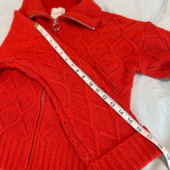 NWT Pink Rose Bright Orange Full Zip Cable Knit Collared Bell Sleeve Sweater. - Picture 5 of 12